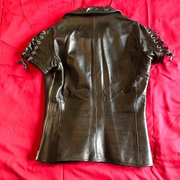 Northbound Leather Men's Black Leather Lace Up T Shirt (Item 6034) sz XS/38